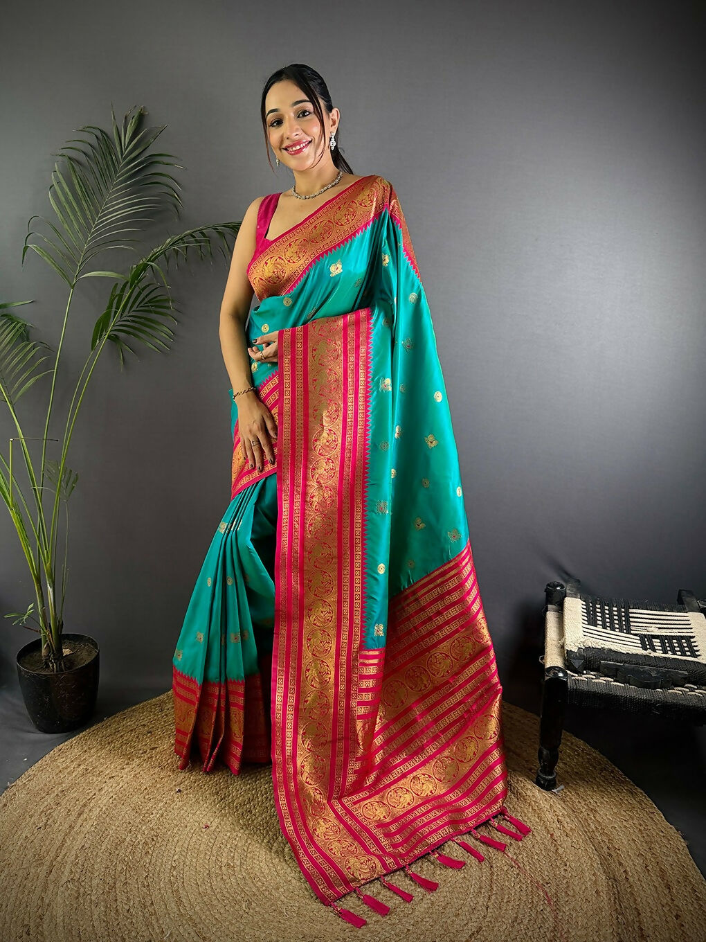 Joban Fashion Banarasi Turquoise Woven Soft Silk Saree - Distacart