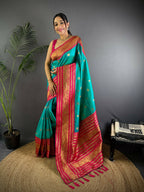 Joban Fashion Banarasi Turquoise Woven Soft Silk Saree - Distacart