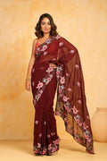 Vamsee Annie Maroon Georgette Silk Saree