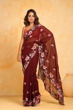 Vamsee Annie Maroon Georgette Silk Saree