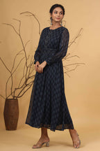 Juniper Women Navy Chiffon Printed Flared Dress - Distacart