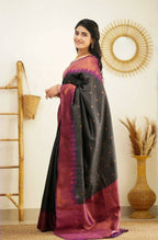 DEIANA'S Beautiful Designer Golden zari Soft Lichi Silk Saree - Black