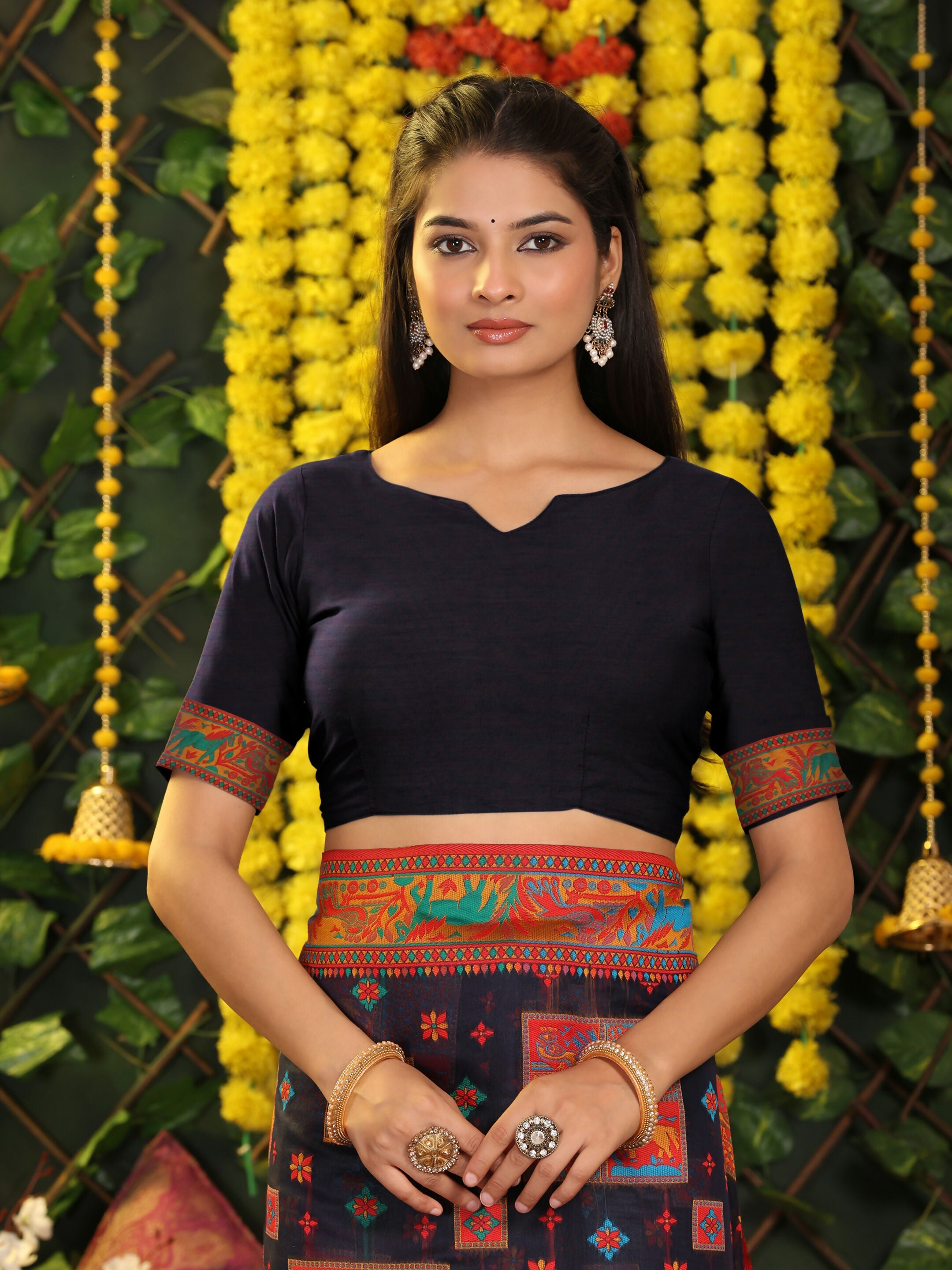 Shree Shyam Fashion Linen Cotton Navy Blue Saree - Distacart