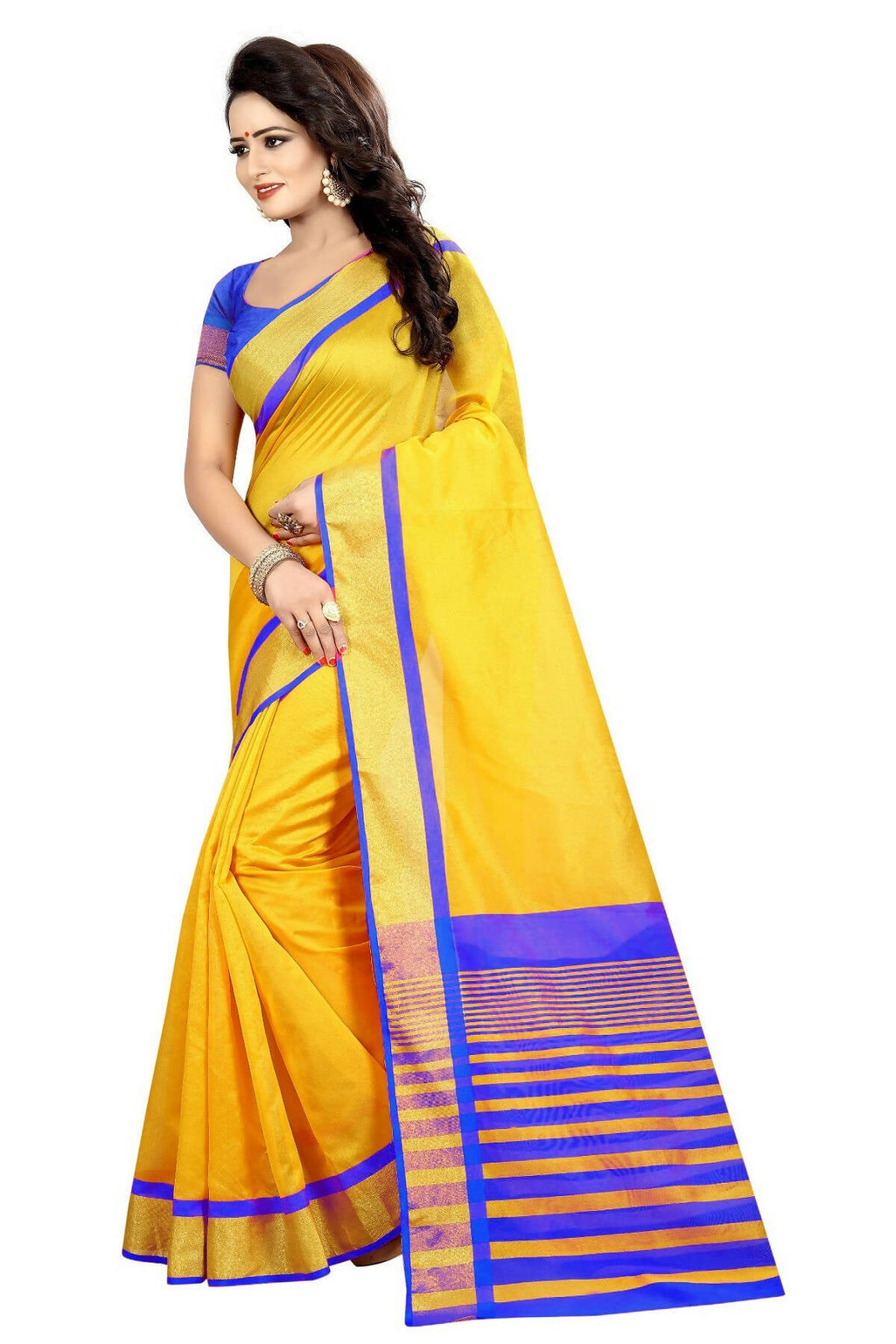Vamika Yellow Cotton Silk Weaving Saree (MASTANI ROYAL BLUE) - Distacart