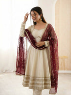 Teeya Creation Cream Cosmos Gold Lace Work Party Wear Gown - Distacart