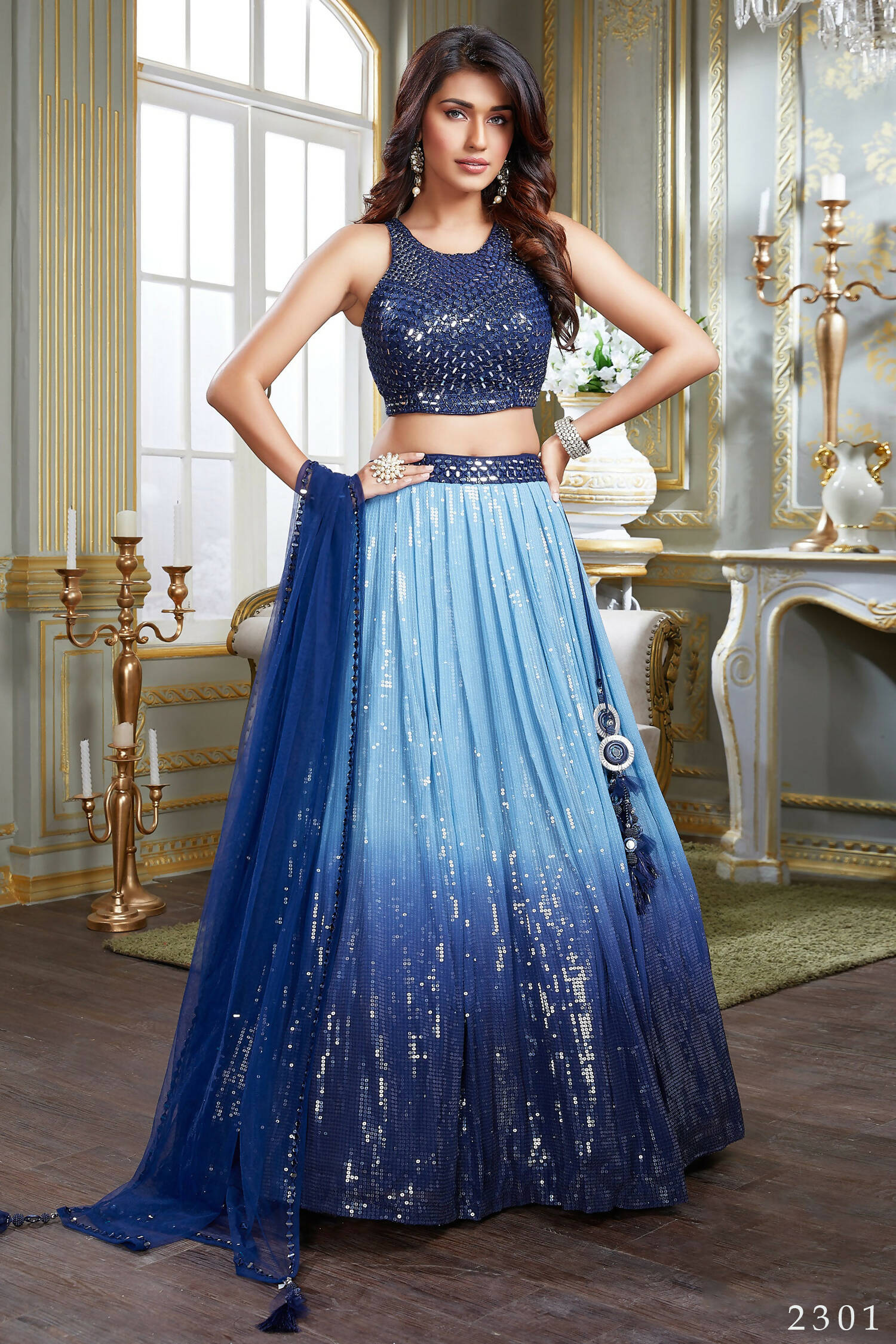 Hazel Wedding Designer Sky With Blue Nylon georgette Readymade Lehenga Choli