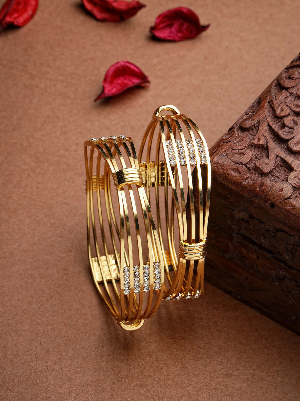 NVR Women Set of 2 Gold Plated Kundan Studded Bangles - Distacart