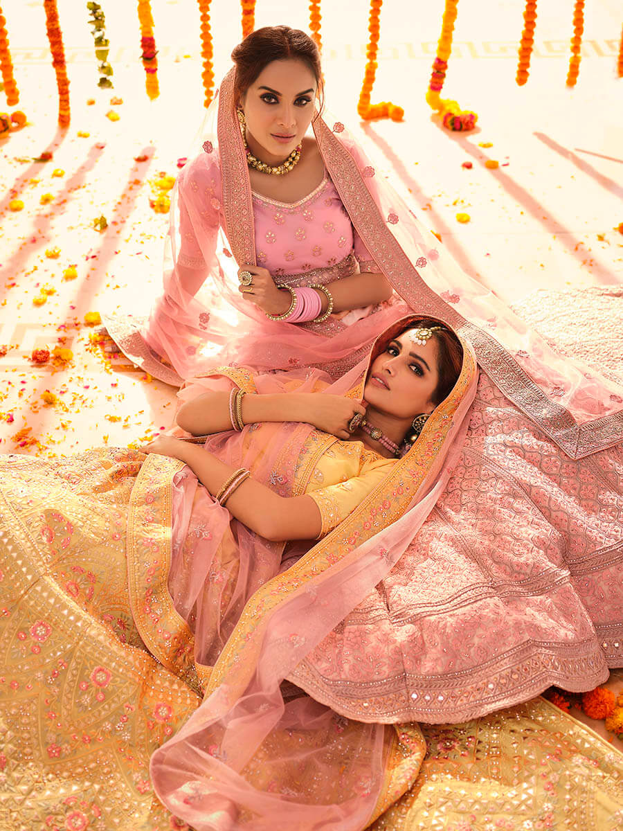 Myra Yellow Organza Embroidered Designer Lehenga