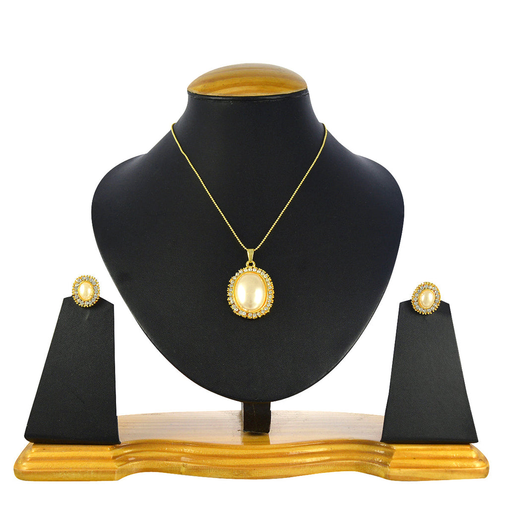 Gold-Polished Alloy Pearl Drop Pendant Set - The Pari