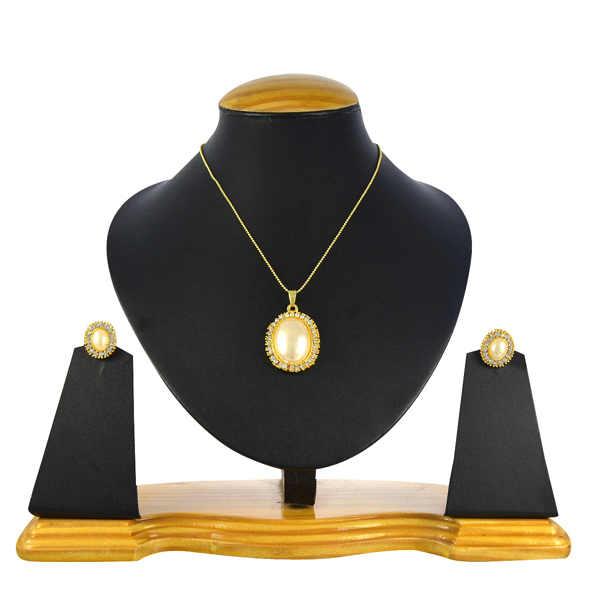 Gold-Polished Alloy Pearl Drop Pendant Set - The Pari