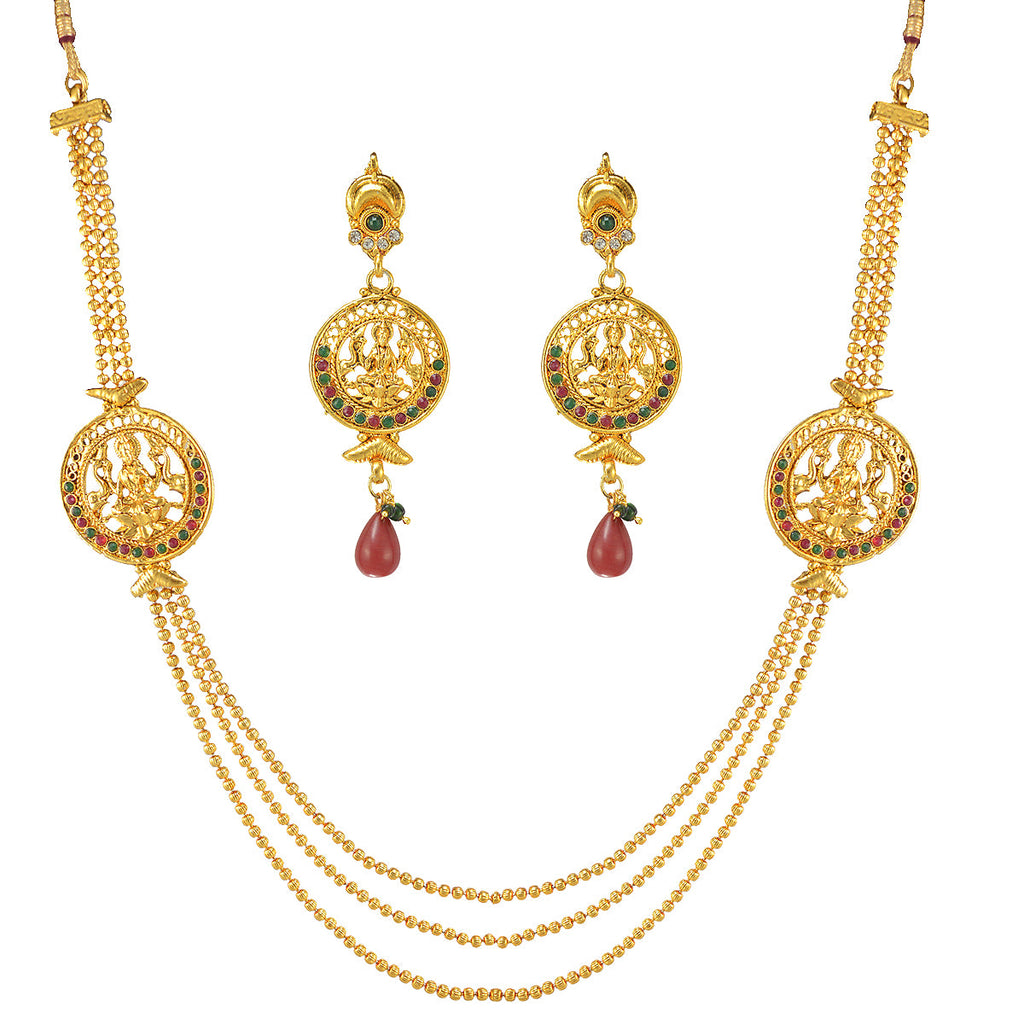 Gold-Polished Alloy Long Layered Goddess Necklace - The Pari