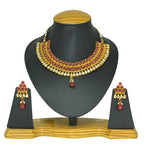 Gold-Polished Alloy Ruby Colour Stone Studded Choker Necklace Set - The Pari