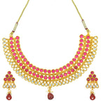 Gold-Polished Alloy Ruby Colour Stone Studded Choker Necklace Set - The Pari