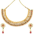 Gold-Polished Alloy Multi Stone Studded Choker Necklace Set - The Pari