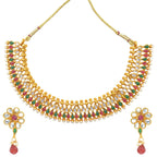 Gold-Polished Alloy Multi Stone Studded Choker Necklace Set - The Pari