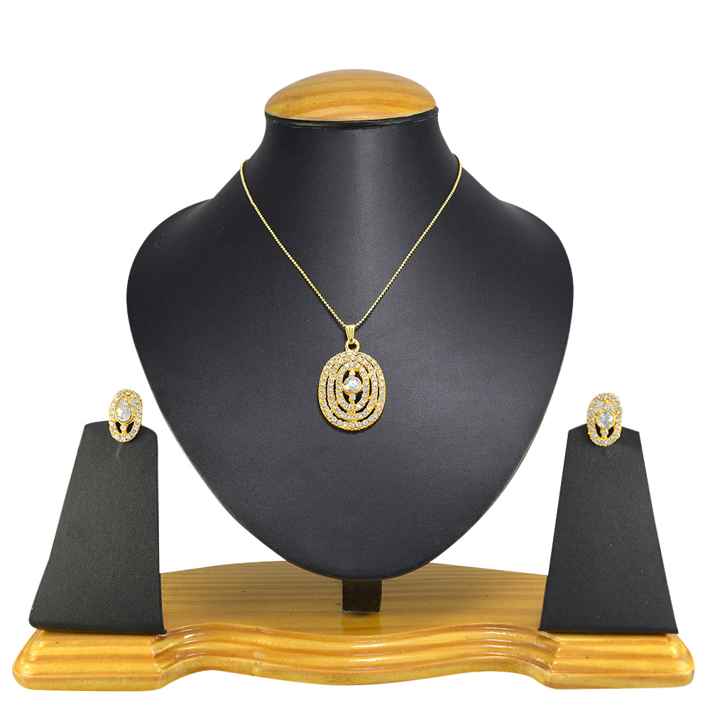Gold-Polished Alloy Rhinestones Studded Pendant Set - The Pari