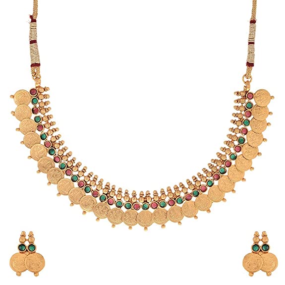 Gold-Polished Alloy Temple Jewellery Coin Sleek Choker Necklace - The Pari