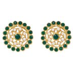 Gold-Polished Alloy Green Beaded Round Pendant Choker Necklace Set - The Pari
