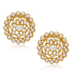 Gold-Polished Alloy Pearl Beaded Round Pendant Choker Necklace Set - The Pari