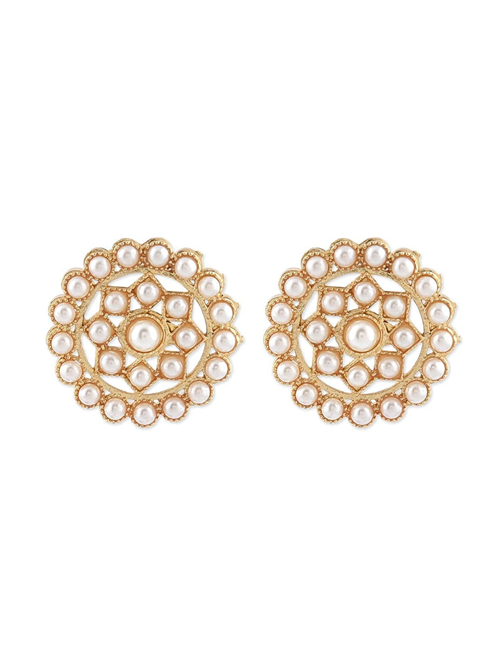 Gold-Polished Alloy Round Brooch Pearl Long Haar Necklace Set - The Pari