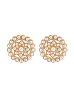 Gold-Polished Alloy Round Brooch Pearl Long Haar Necklace Set - The Pari
