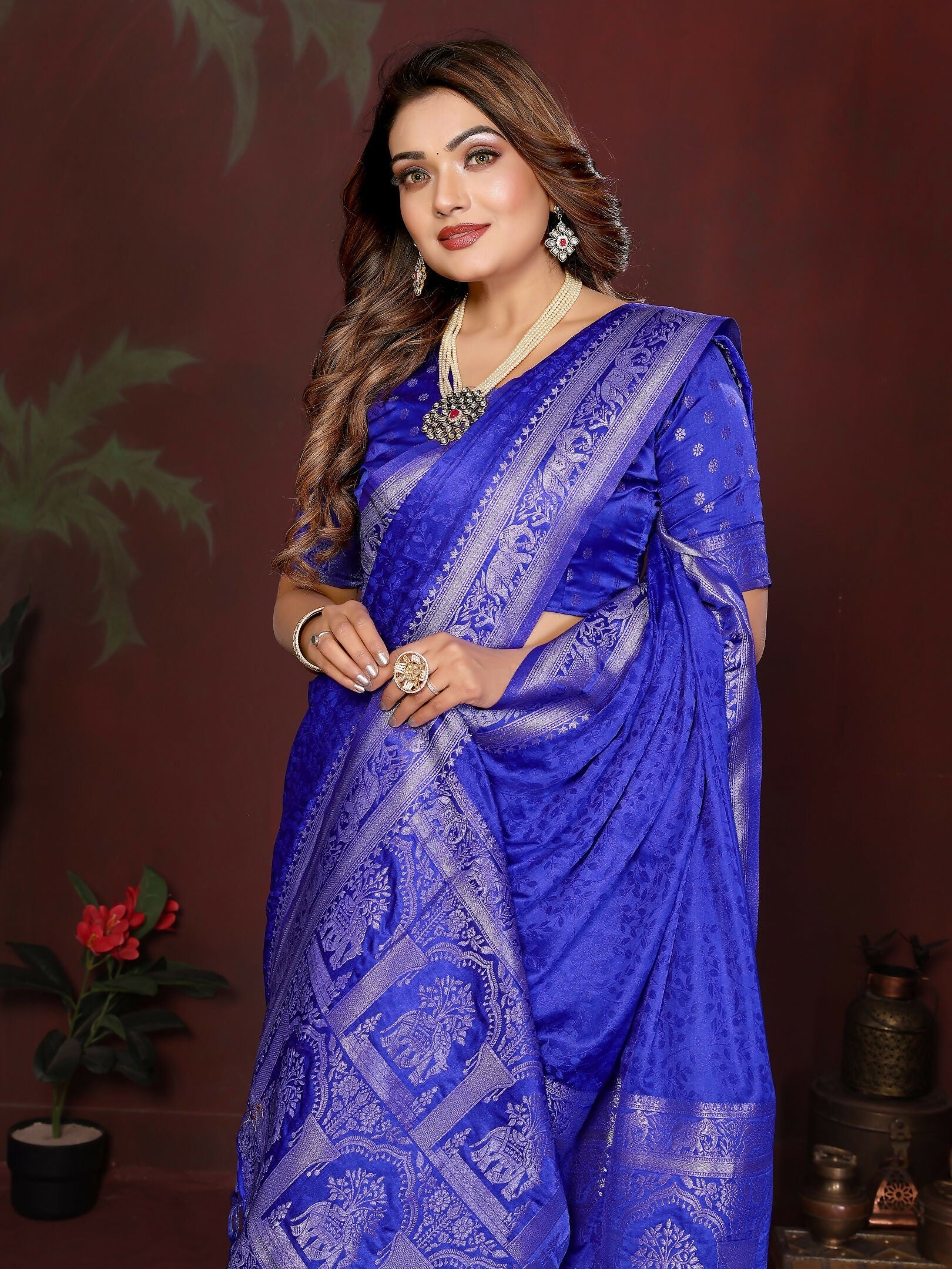 Anaita R Blue Zari Weaving Work Satin Silk Saree With Blouse - Distacart