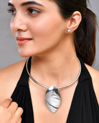 VOJ Silver Plated Western Hasli with Studs Earrings Set