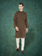 Even Apparels Men's Striped Brown and Black Kurta