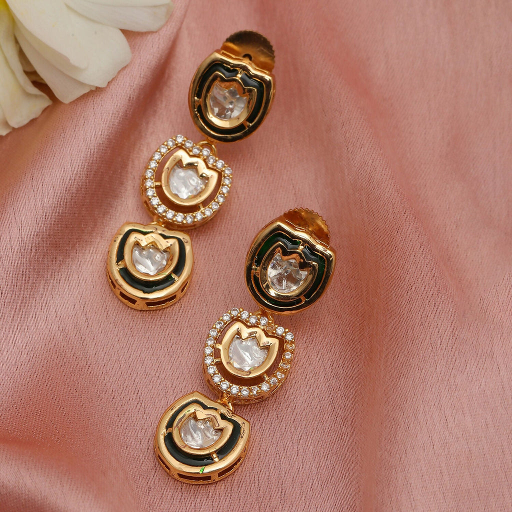 Meenakari and Diamond Studded Dangler Earrings (Gold) - Ruby Raang - Distacart