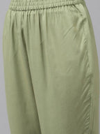 Yufta Women Olive Green Floral Printed Sequined Pure Silk Kurta with Palazzo and Dupatta