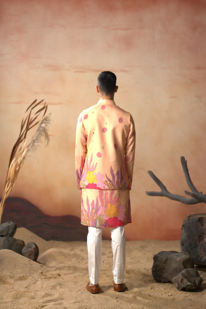 Coral Sunset Nehru Jacket Set by Hilo Design