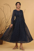 Juniper Women Navy Chiffon Printed Flared Dress - Distacart