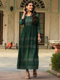 Juniper Women's Green Festive Embroiderd Flared Dress - Distacart