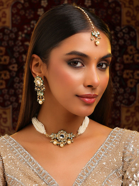 Ruby Raang Floral Kundan Studded Jewellery Set