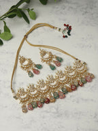 Maharani Kundan Choker with Multi Stones and Earrings- Ruby Raang