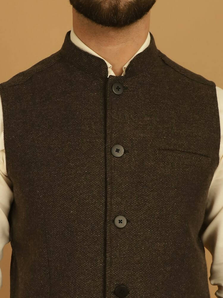 Even Apparels Pure Wool Nehru Jacket - Brown