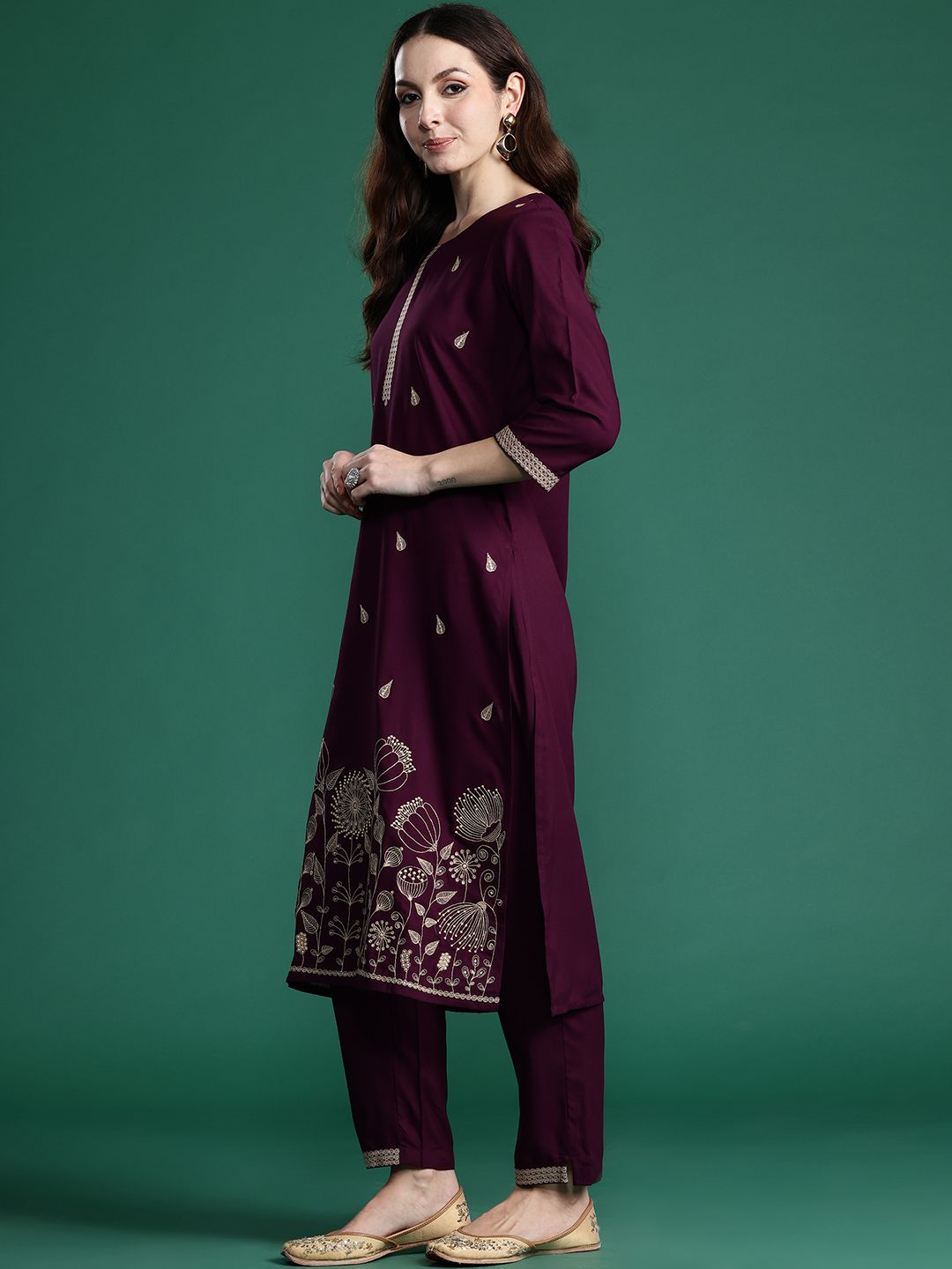 Indo Era Ethnic Motifs Embroidered Sequinned Kurta with Trousers - Distacart