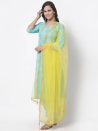 Myshka Women's Cotton Printed 3/4 Sleeve Round Neck Casual Kurta Pant Dupatta Set
