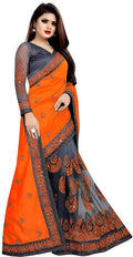 Dishitha Creation Indian Women's Designer Embroidered Art Silk Saree - Orange
