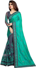 Dishitha Creation Indian Women's Designer Embroidered Art Silk Saree - Green