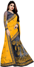 Dishitha Creation Indian Women's Designer Embroidered Art Silk Saree - Yellow