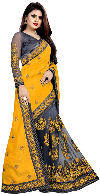 Dishitha Creation Indian Women's Designer Embroidered Art Silk Saree - Yellow
