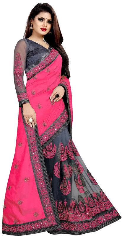 Dishitha Creation Indian Women's Designer Embroidered Art Silk Saree - Pink