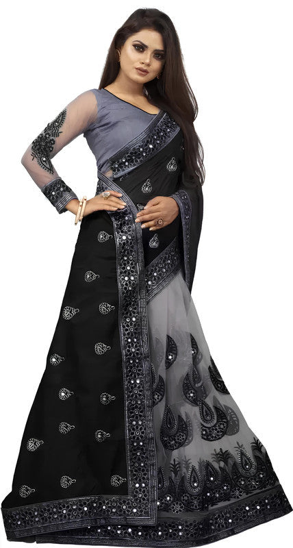 Dishitha Creation Indian Women's Designer Embroidered Art Silk Saree - Black