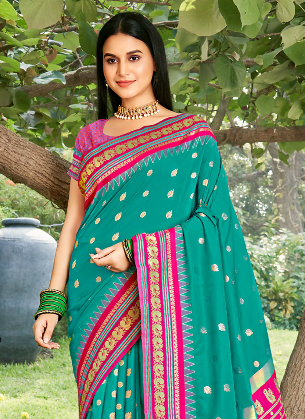 Shree Shyam Fashion Sea Green Soft Silk Saree - Distacart