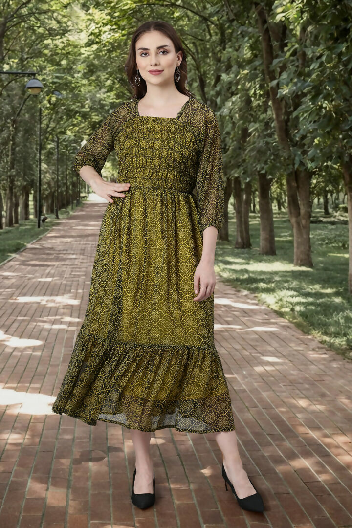 Souchii Black Bandhani Printed Ethnic Fit & Flare Dress