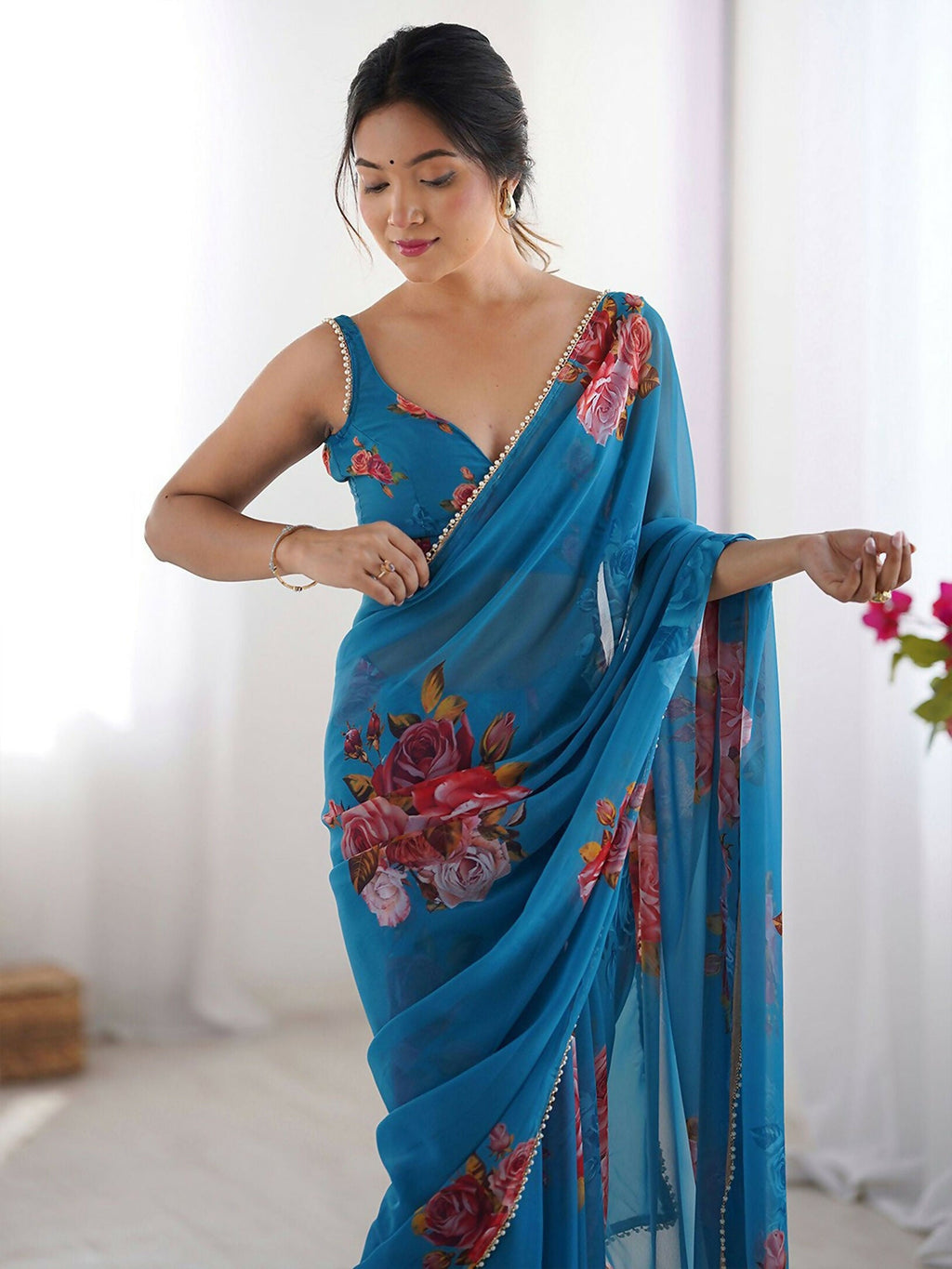 Traditional Partywear Blue Georgette Fancy Saree-Pavitra - Distacart
