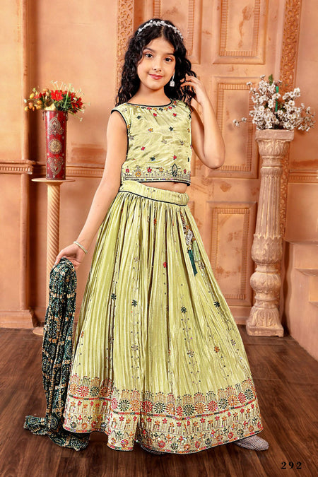 Kids Functional Designer Pista Chinon Fab Lehenga choli - Aaradhna