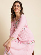 Pink Chinon Floral Embroidered Dress - Nandani - Distacart