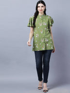Myshka Stylish Green Viscose Short Sleeve Women's Top - Distacart